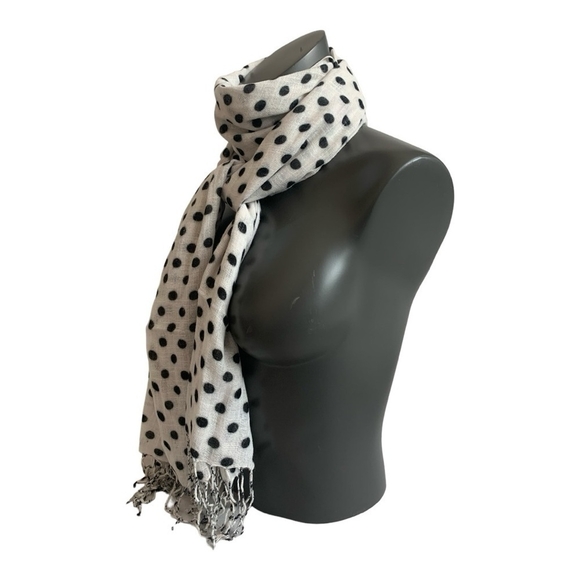 Women Scarf White Black Polka Dot Print Wrap Summer Oblong Cover Up Pareo Shawl - Picture 2 of 4